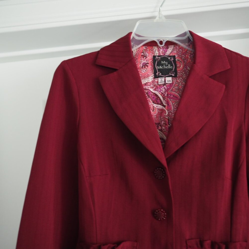 Vintage Y2K Preppy Burgundy Office Siren Blazer Suit Jacket Sz S 3-4 My Michelle - Picture 7 of 12